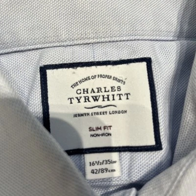 Camisa Charles Tyrwhitt Para Hombres 16.5 35 Ajustada Azul Claro Vestido Abotonado Ropa Profesional Foto 1 de 4