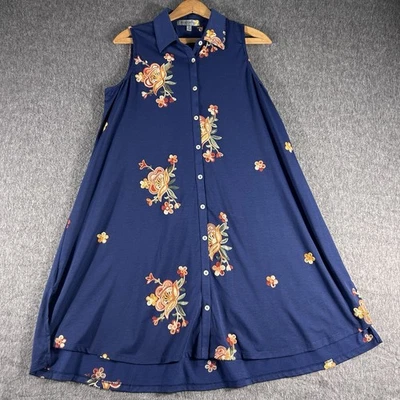 Anthropologie Figueroa Flower Embroidered Sleeveless Button Down Shirt Dress S - Image 1 of 4