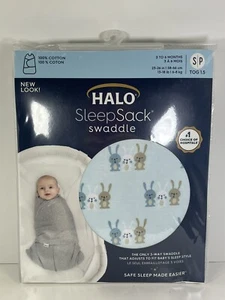 HALO SleepSack Swaddle, 100% Cotton, 3 Bunnies Baby Blue, Small 3-6 months NEW  - Picture 1 of 7