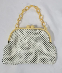 VTG Whiting & Davis White Alumesh Mesh Bag Purse Cream Bakelite No Tags - Picture 1 of 10