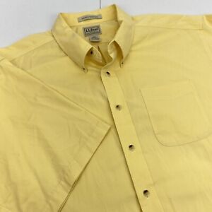 LL Bean Shirt Mens 2XLT Tall Yellow cotton Short Sleeve Button Camp outdoor Big