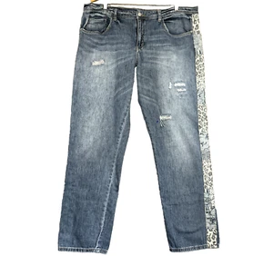 Anthropologie Pilcro Jeans 33Tall Side Stripe Leopard Distressed Slim Boyfriend - Picture 1 of 17