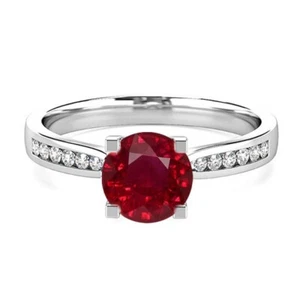 1.18 Ct Natural Ruby & Diamond Engagement Ring 14K Solid White Gold Size 7.5 - Picture 1 of 6