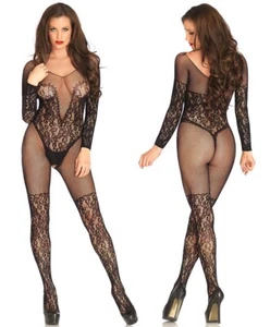 Mujeres Sexy Lencería Elástica Mangas Largas Body Red Cuerpo Medias Camisón - Imagen 1 de 3