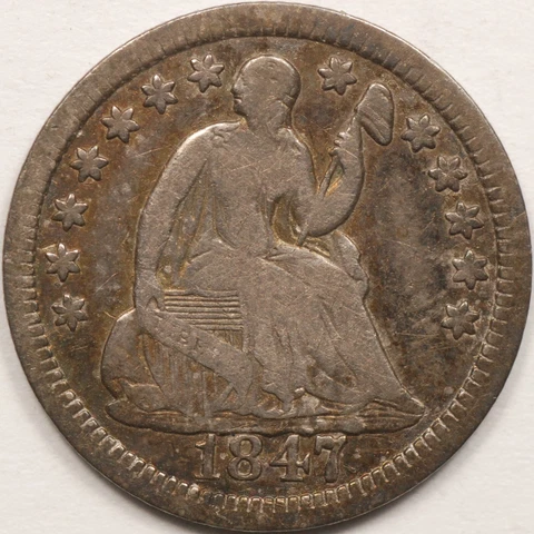 1847 Seated Liberty Half Dime Choice Original. Die Cracked Reverse Free Shipping Cover