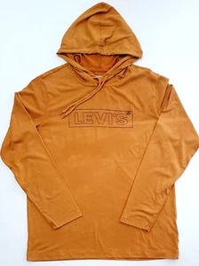 Levi's Men's Hoodie Shirt Large Long Sleeve Brown Pullover Sweater Big Logo New - Picture 1 of 10