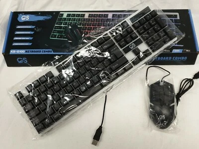 Gaming Computer PC USB UK Black LED Keyboard and Mouse USB Wired Set KB-G100 FP - Image 1 of 4