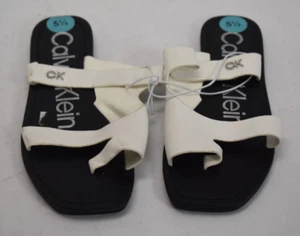 Calvin Klein Bridget White Slip On Sandals Toe Strap Square Toe Womens Sz 5.5 - Picture 1 of 9