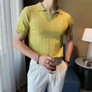 Men's Knitted Short Sleeve Slim Fit Polo Shirts Summer Shirts Casual Golf Shirt - Picture 1 of 30