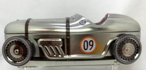 SILVER RACING CAR COOKIE TIN CAN - Picture 1 of 8