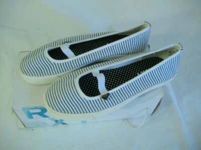 全新 女式 6.5 ROXY 白色蓝色条纹 滑冰船鞋 MSRP 45 美元 — 第 1/4 张图片