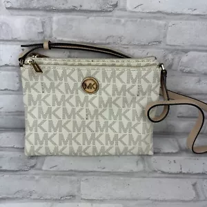 MICHAEL KORS Logo Signature Crossbody Bag Purse Ivory New Without Tags - Picture 1 of 3