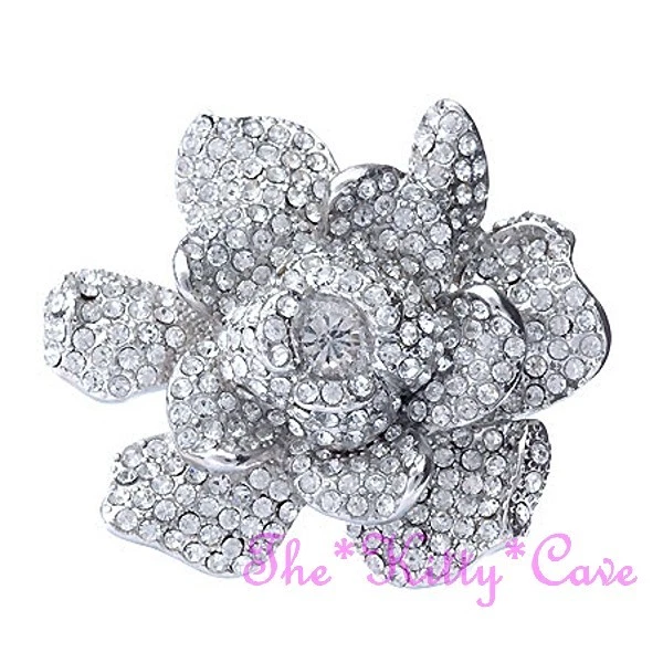 Moulin Gatsby Cocktail Open Rose Bloom Floral Flower Ring w/ Swarovski Crystals - Image 1 of 1