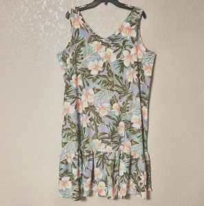 Hilo Hattie Dress Vintage 80's Tropical Pastel Floral Sleeveless Cotton Blend - Picture 1 of 13