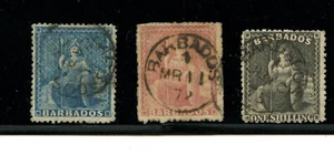 KMC4076-Barbados #25, 26, 28 (B546) Britannia, wmk 6, 1870, U, FFVF, CV$228,50 - Imagen 1 de 2