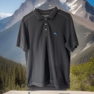 Tommy Bahama Polo Shirt Men's M Black Supima Cotton Island Zone Trimfit Aloha - Picture 1 of 6
