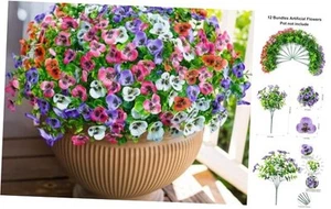 Artificial Fake Pansy Flowers Plants for Outdoor Outside, 12 Bundles Faux Mixed - Picture 1 of 7
