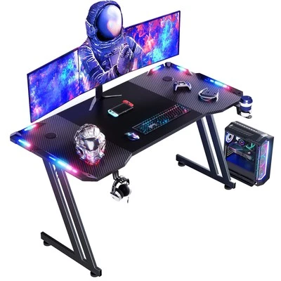 120 X 60Cm Scrivania Gaming LED, Tavolo Gaming Ergonomica, Postazione Gaming - Immagine 1 di 4