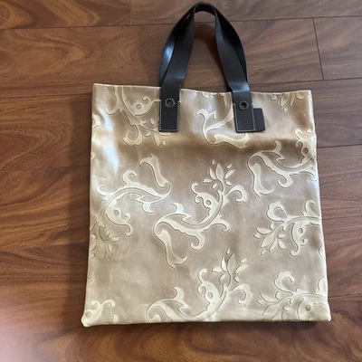 Bolso de Mano FALOR Italia, Cuero Marrón Tostado Paisley Repujado Bolso Grande, 16" x 16" Foto 1 de 4