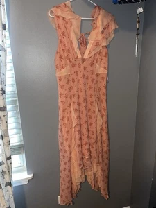 Free People Joaquin Peach Combo Floral Ruffle Dress Size l - Picture 1 of 5