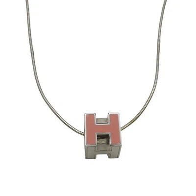 HERMES Pop H Cube Necklace Pink Enamel Silver Plated - Image 1 of 4