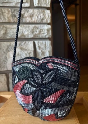 复古全串珠斜挎包 手包 钱包 手提包 缎面 有衬里 — 第 1/4 张图片