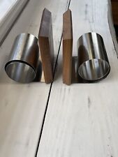 Vtg  Bookends  Stainless Steel Walnut  MCM Arthur SALM Texas Instruments 5”x5”