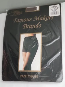 Famous Makers Brands Control Top Black Pantyhose RN 44502 With Lycra Taupe M/T - Picture 1 of 4