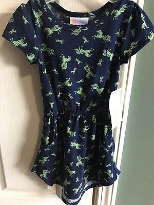 LuLaRoe размер 2 девочек Mae темно-синий платье с новом зеленый единорогов! Так мило! - Изображение 1 из 3