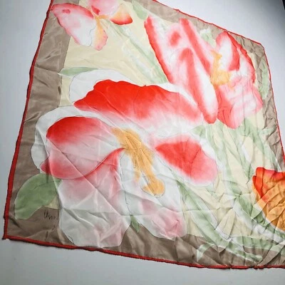 Bufanda Vera Años 60/70 De Colección, Grande Brillante Floral y Verde Mariposa, Rosa Hippie Foto 1 de 4