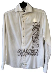 English Laundry Men’s Sz S Long Sleeve Embroidered Ivory Sewn Shirt Front Button - Picture 1 of 12