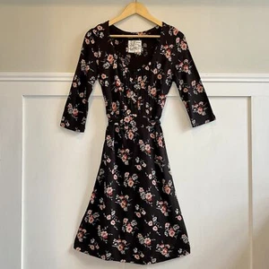 Fat Face size 12 dress black floral tie waist knee length lightweight - Picture 1 of 9