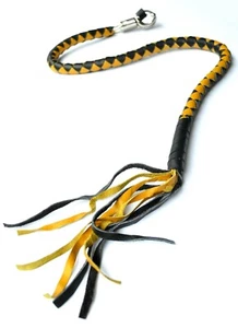 Genuine Leather Motorcycle Whip Get Back whip with Tassels 41" BLACK / YELLOW - Bild 1 von 8