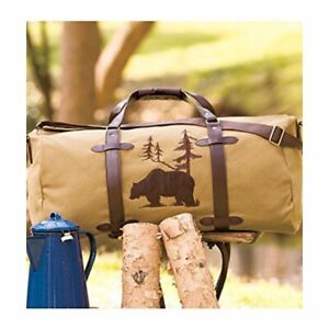 Men's Canvas Duffle Bag for Hunting/Fishing/Camping Carry on w/ Embroidered Bear