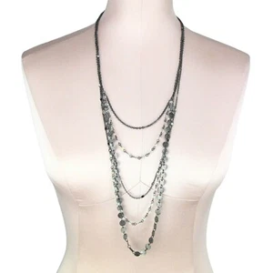 Kohl's Metal Long Necklace Dark-tone Gunmetal Silver Multi-Strand Beads & Chains - Picture 1 of 3