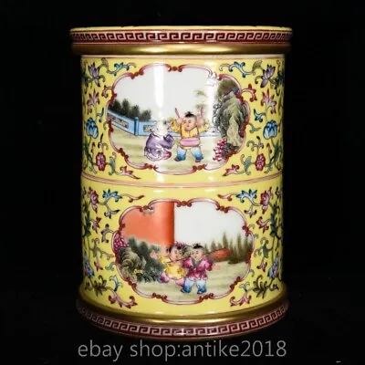 6   Qianlong Marked China Colour Enamel Porcelain Dynasty Tongzi Brush Pot • 1280$