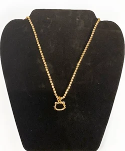 Hello Kitty Head Outline Cubic Zirconia & Gold Cubic Zirconia Chain Necklace - Picture 1 of 7