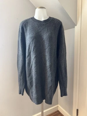 Rag & Bone Men's L 100% Cashmere Ribbed Crewneck Sweater Charcoal Grey Jensen - Image 1 of 4