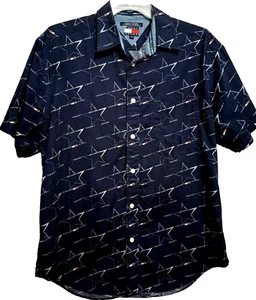 Vintage 2000 Tommy Hilfiger Men's Med Button Up Shirt Short Sleeve Collar Logo - Picture 1 of 9