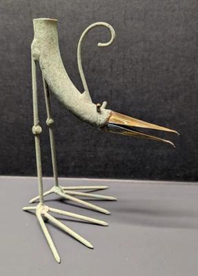 Candelabro de pájaro Gino Bushini MCM escultura metal mezclado mediados de siglo latón 8,5" H Foto 1 de 4