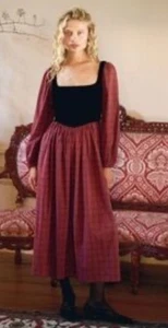 Christy Dawn Arielle Dress Maroon Velvet Corset Festival Mid-evil Cottage Whench - Picture 1 of 15