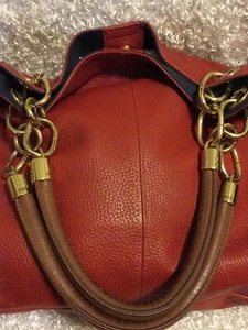 VINTAGE TOMMY HILFIGER LARGE RED LEATHER TOTE~18” X 12” - Picture 1 of 10