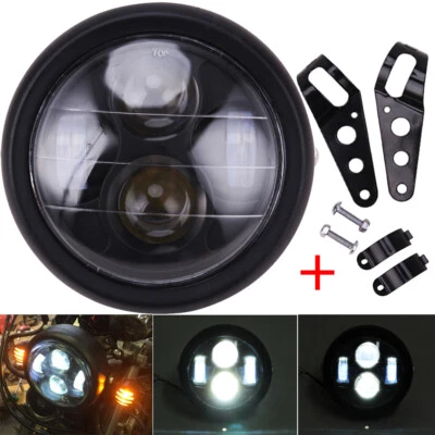 6.5” Motorcycle Headlight Head Lamp Round LED Bracket For Harley Cafe Racer ATV - Image 1 of 4