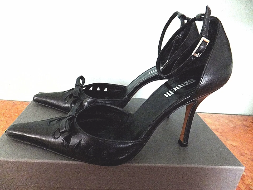 ESCARPINS BY MINELLI *CUIR NOIR *NOEUD *10 CM *38 *ART. NEUF *  - Photo 1/3