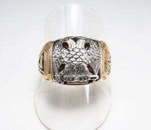 Vintage Zales FJG USA 14K Gold 32nd Degree Masons Freemasons Signet Ring Sz 11.5