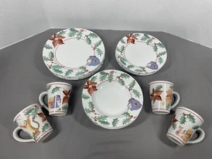 Disney Winnie the Pooh Xmas 16pc Dinnerware Set Plates & Mugs Holiday - Picture 1 of 14