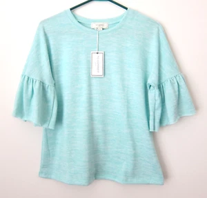 Bell Sleeve Blouse Women Small Blue Elbow Three-Quarter Top Pullover T-Shirt Tee - Picture 1 of 3