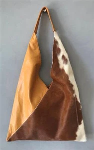 Hecho a mano NKR! BOLSO DE CUERO SEGITIGA BOHO MEDIA PIEL Mujer Bolso de Hombro Nuevo Tostado - Imagen 1 de 5