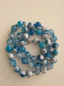 Natural 8mm multi-coloured Blue Fire Crackle agate beads necklace 17"-606-8 - Picture 1 of 7