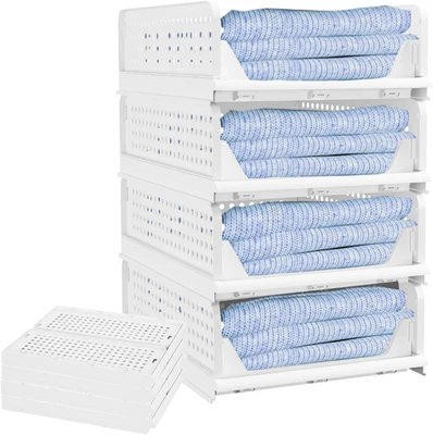 4Pcs M Stackable Plastic Storage Basket Bins Foldable Closet Storage Basket Draw - image 1 of 4